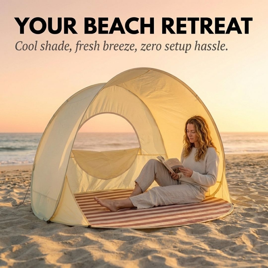 Shorecove™ – Pop-Up Beach Tent with UPF 50+ Sun Protection & 360° Airflow + 50% OFF