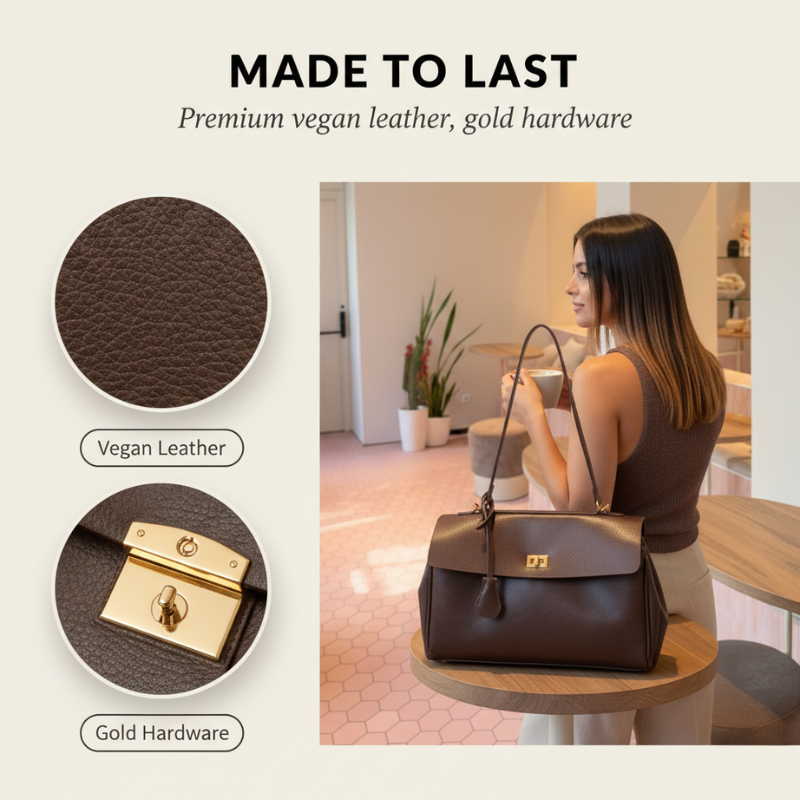 Sable™ – Vintage-Inspired Vegan Leather Shoulder Bag with Gold Turn-Lock & Detachable Charm + 50% OFF