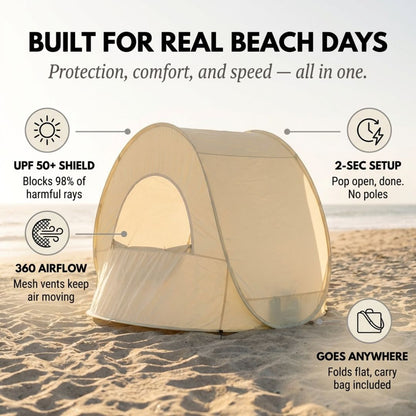 Shorecove™ – Pop-Up Beach Tent with UPF 50+ Sun Protection & 360° Airflow + 50% OFF