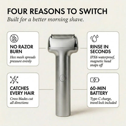 Temper™ – Wide Foil, Tilt Head & IPX6 Rechargeable Electric Shaver for Men + 50% OFF