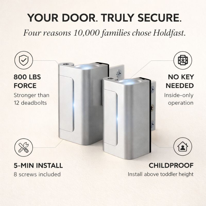 Holdfast™ – 800 lbs Door Reinforcement Lock, 2 Pack Security Latch for Inward Swinging Doors + 50% OFF