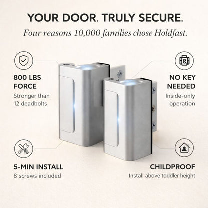 Holdfast™ – 800 lbs Door Reinforcement Lock, 2 Pack Security Latch for Inward Swinging Doors + 50% OFF