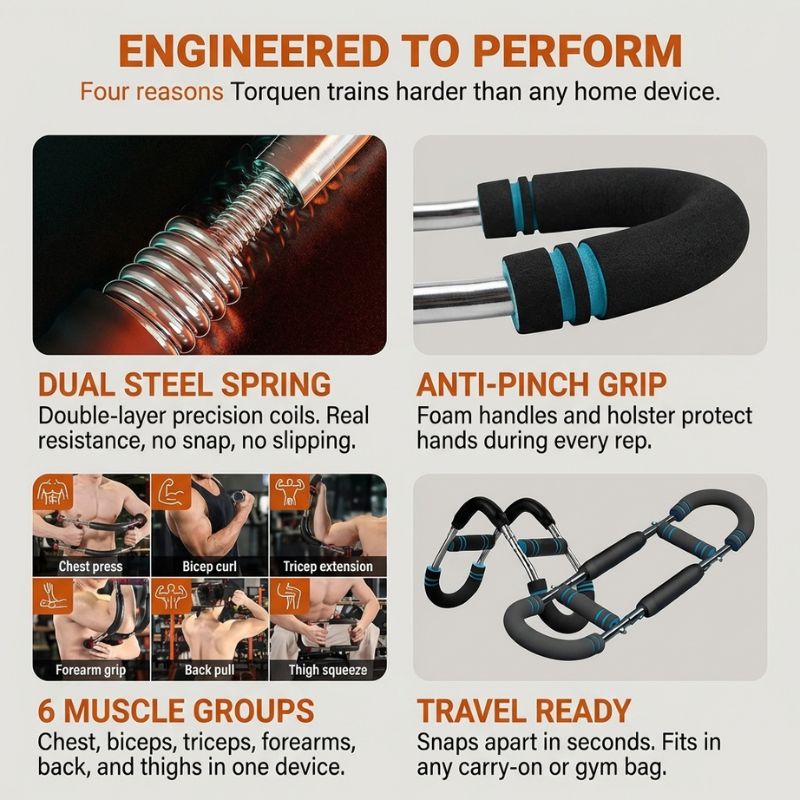 Torquen™ – Adjustable 40–110 LB Spring Resistance Upper Body Trainer + 50% OFF