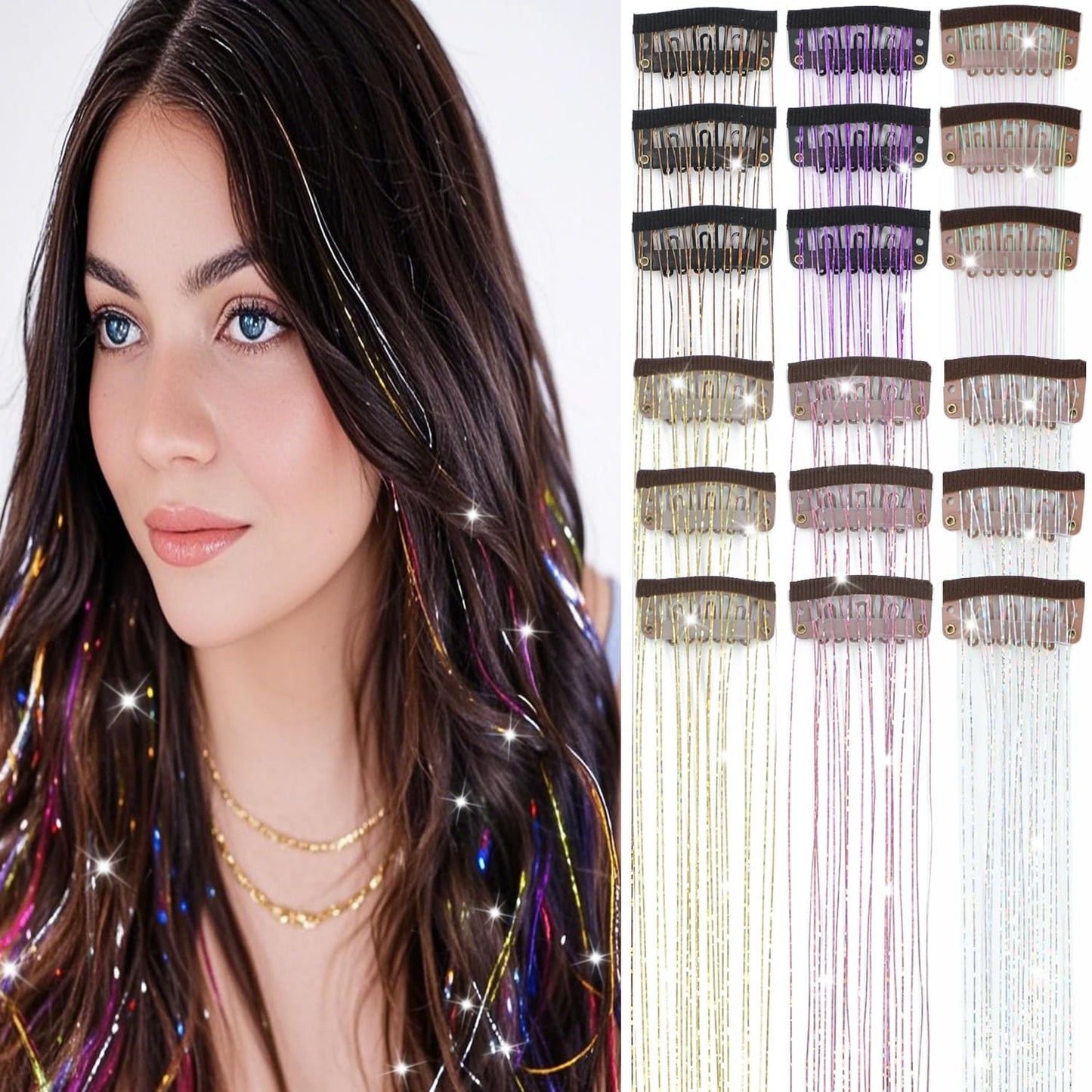 The AuraTinsel Clip-In Highlights - Instant Sparkling, No Chemical Dye, and Reusable + 50% OFF