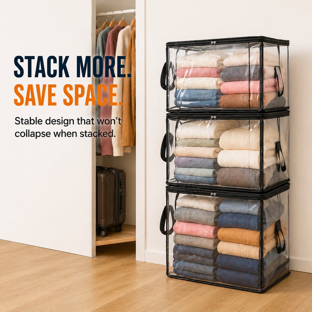ClearNest™ – Heavy-Duty Clear Stackable Storage Bag for Clothes & Moving + 50% OFF
