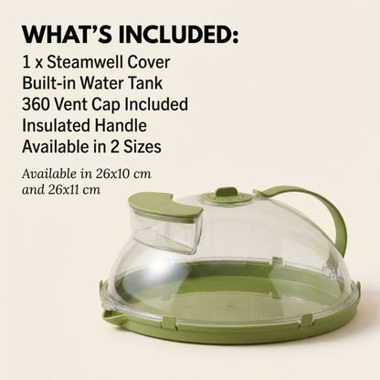 Steamwell™ – Microwave Cover with Water Steamer, Vent & Handle + 50% OFF