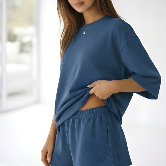 Veluna™ – Soft Oversized 3/4 Sleeve Top & Elastic Waist Shorts Lounge Set + 50% OFF