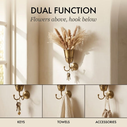 Patina™ – Vintage Brass Wall-Mounted Flower Vase with Hook + 50% OFF
