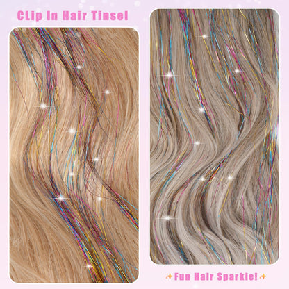 The AuraTinsel Clip-In Highlights - Instant Sparkling, No Chemical Dye, and Reusable + 50% OFF