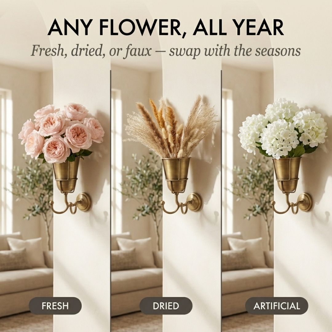 Patina™ – Vintage Brass Wall-Mounted Flower Vase with Hook + 50% OFF