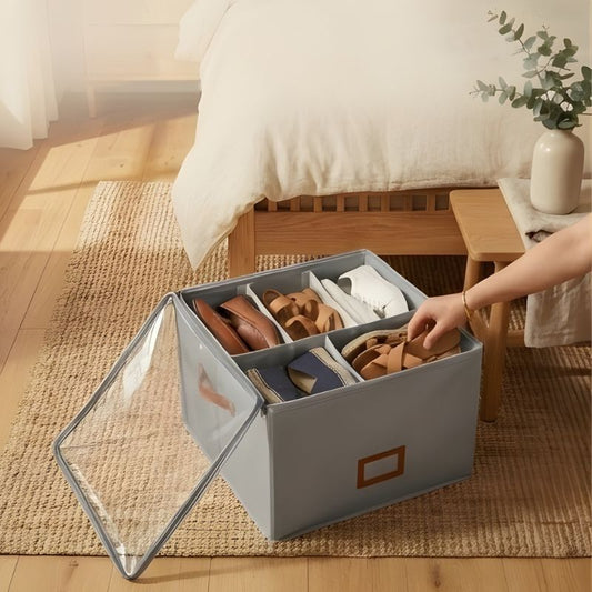 Alcove™ – Foldable Shoe Storage Box with Adjustable Dividers, Dustproof Lid & Handles | Holds 8-16 Pairs + 50% OFF