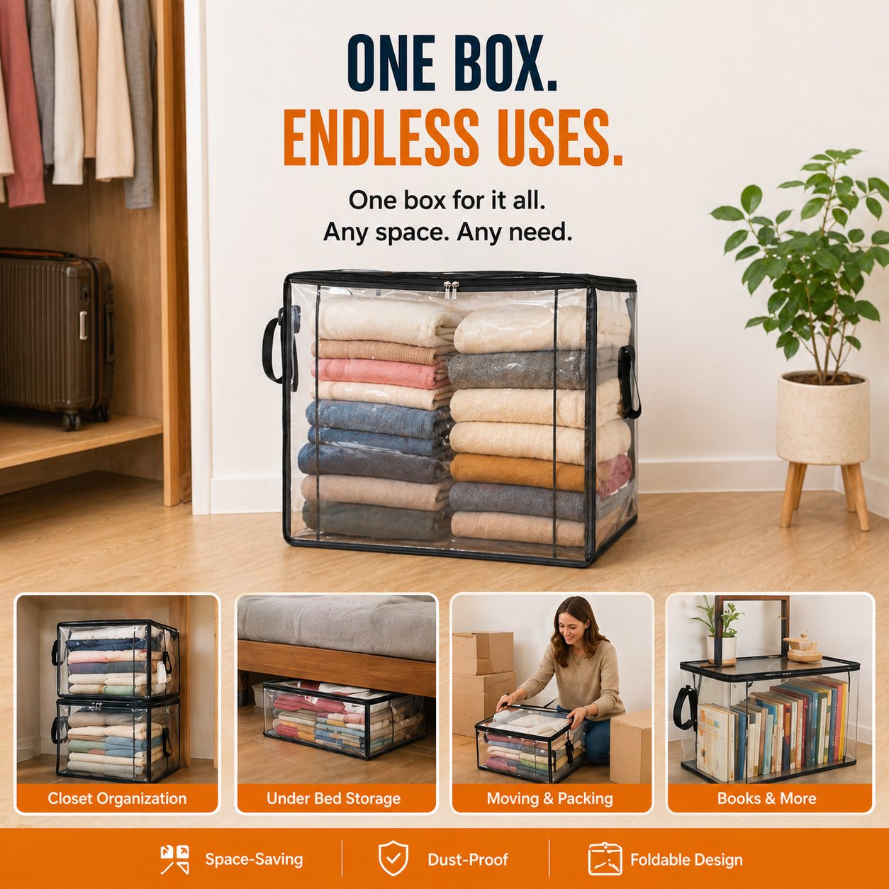 ClearNest™ – Heavy-Duty Clear Stackable Storage Bag for Clothes & Moving + 50% OFF