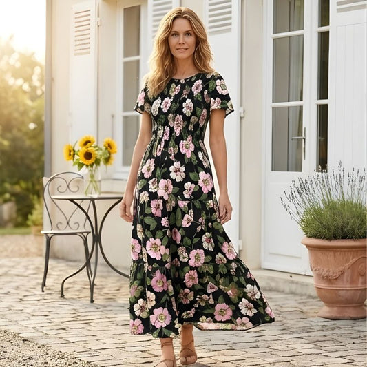 Billow™ – Smocked Waist Floral Flowy Maxi Dress + 50% OFF