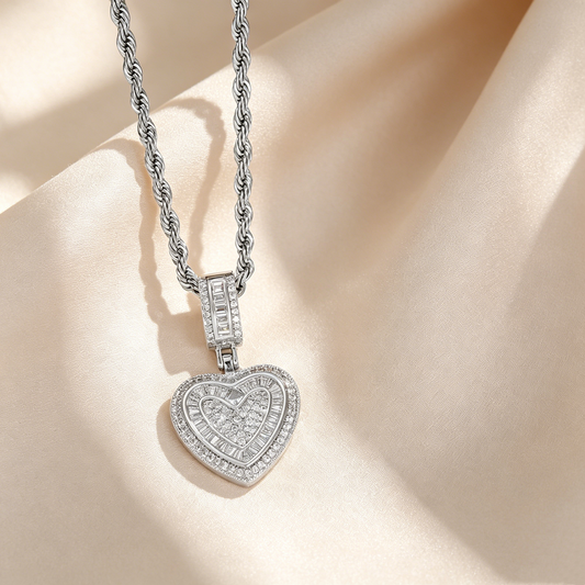 Coeurelle™ – Double Heart Pavé Pendant Necklace with Twisted Rope Chain + 50% OFF