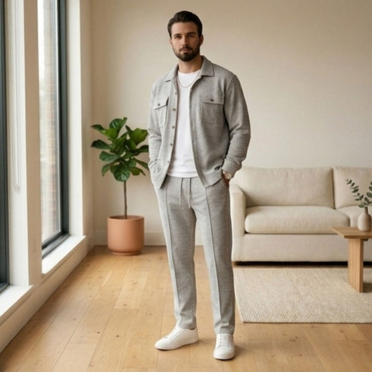 Harlow™ – Waffle-Knit Shirt Jacket & Straight-Leg Pants 2-Piece Set for Men + 50% OFF