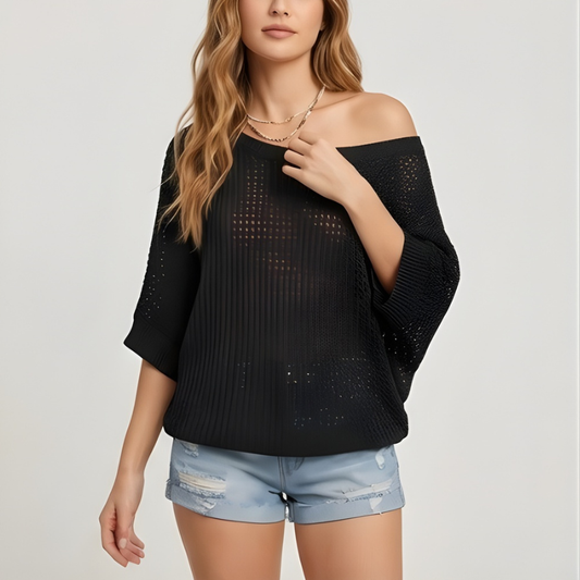 Lattice™ – Open-Weave Crochet Knit Off-Shoulder Summer Top + 50% OFF