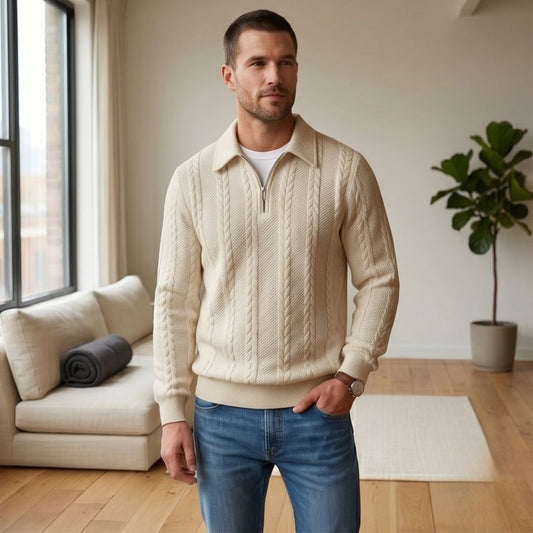 Braidwell™ – Cable-Knit Half-Zip Men's Sweater with Polo Collar + 50% OFF