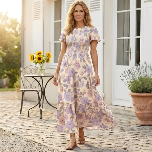Billow™ – Smocked Waist Floral Flowy Maxi Dress + 50% OFF