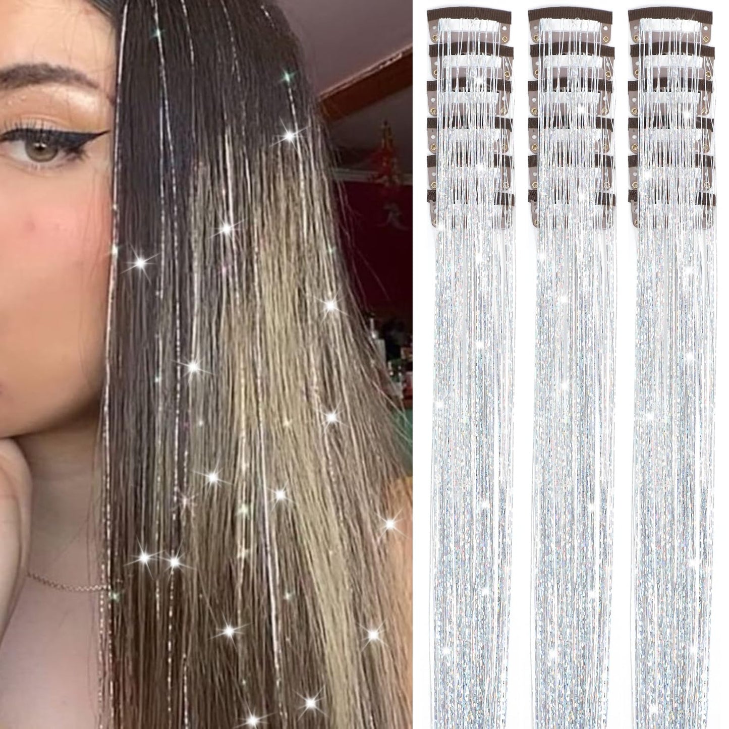 The AuraTinsel Clip-In Highlights - Instant Sparkling, No Chemical Dye, and Reusable + 50% OFF