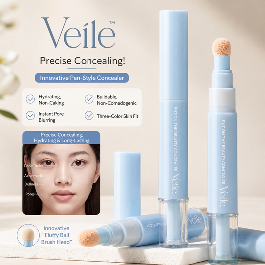 Saemi™ – 3-Color Pen Concealer with Soft Puff Applicator for Dark Circles, Acne Marks & Dullness + 50% OFF
