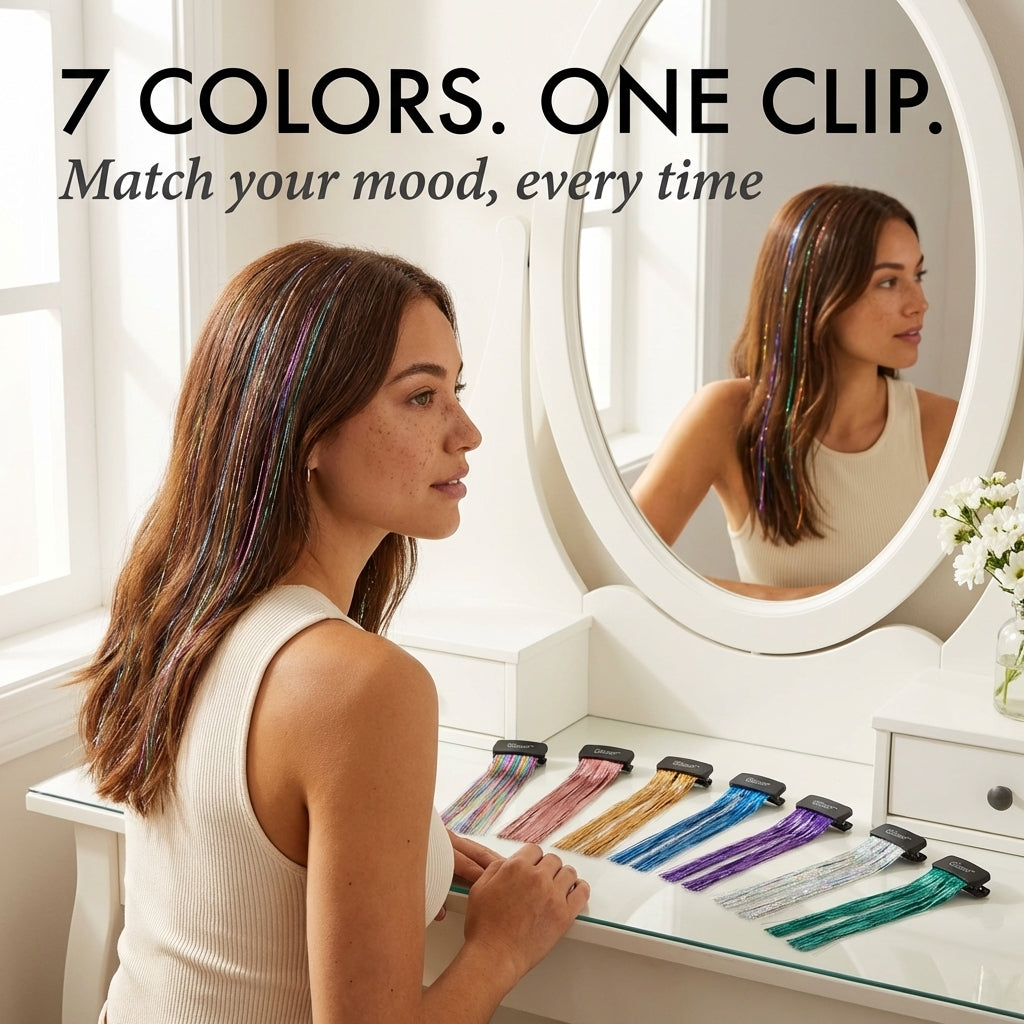 Glissen™ – Clip-In Tinsel Hair Extensions | Heat-Resistant | Reusable + 1+1 FREE