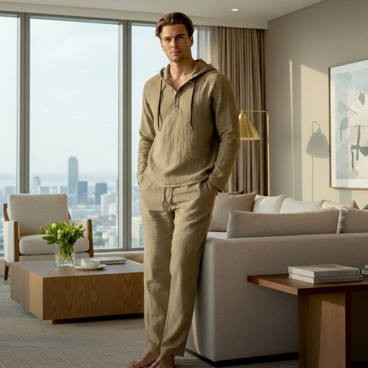 Flaxen™ – Soft Linen-Cotton Hoodie & Pants Men's 2-Piece Set + 50% OFF