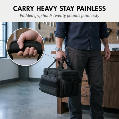 Haulcraft™ – Heavy-Duty Canvas Tool Bag with MOLLE Panel & Padded Dual Handles + 50% OFF