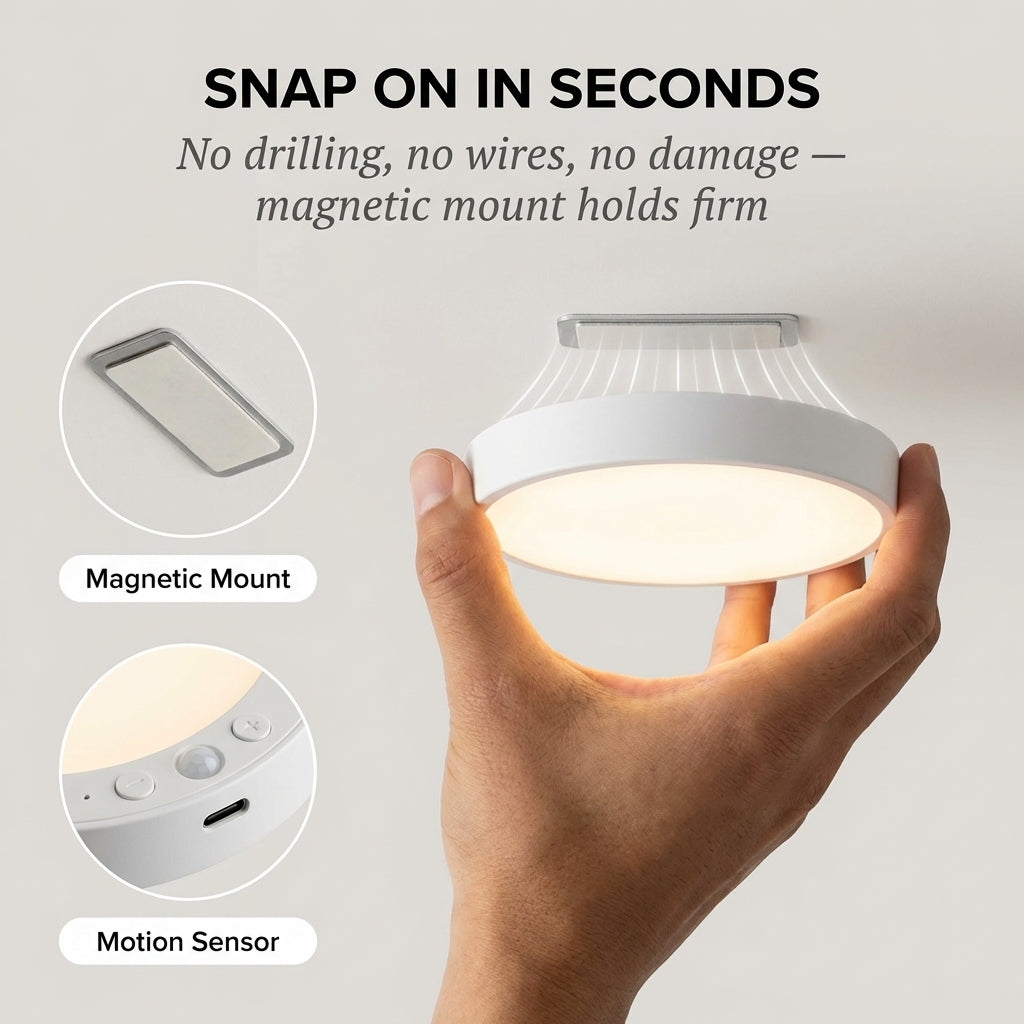 Lumcrest™ – Rechargeable Motion Sensor Ceiling Light with Remote, Magnetic Wireless, 3 Modes & Color Temps + 50% OFF