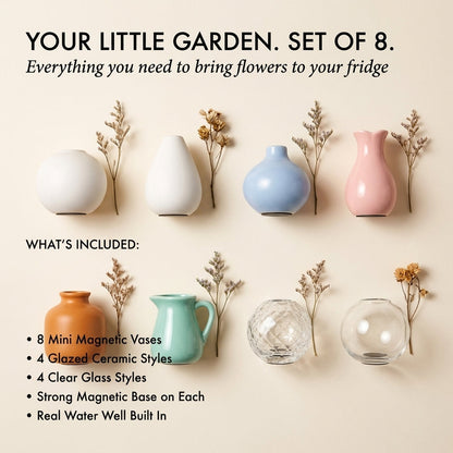 Bloomcroft™ – Mini Magnetic Flower Vases for Fridge | Set of 8 + 50% OFF