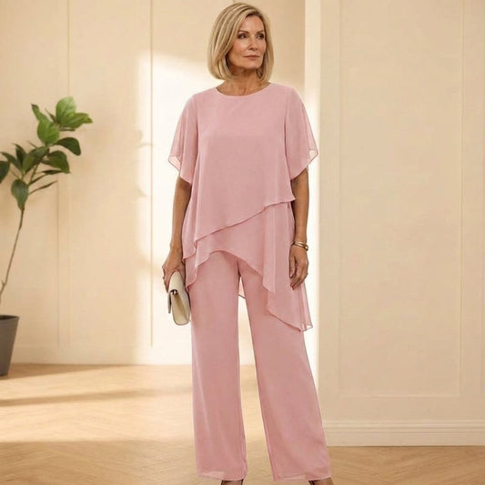 Drapesse™ – Asymmetric Layered Chiffon Top & Wide Leg Pants Set + 50% OFF