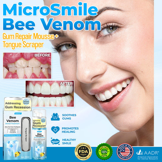 The MicroSmile Gum Restoration Kit - Bee Venom Mousse, Tongue Scraper, and FDA-Approved Healing + 50% OFF