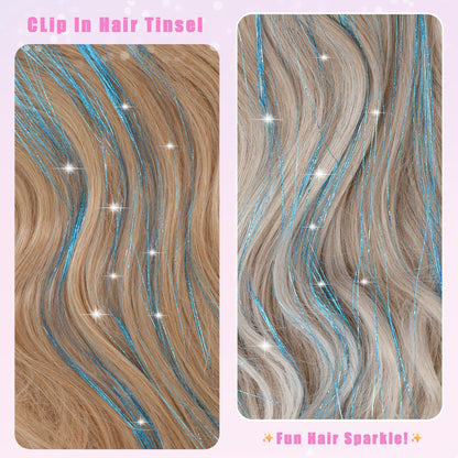 The AuraTinsel Clip-In Highlights - Instant Sparkling, No Chemical Dye, and Reusable + 50% OFF