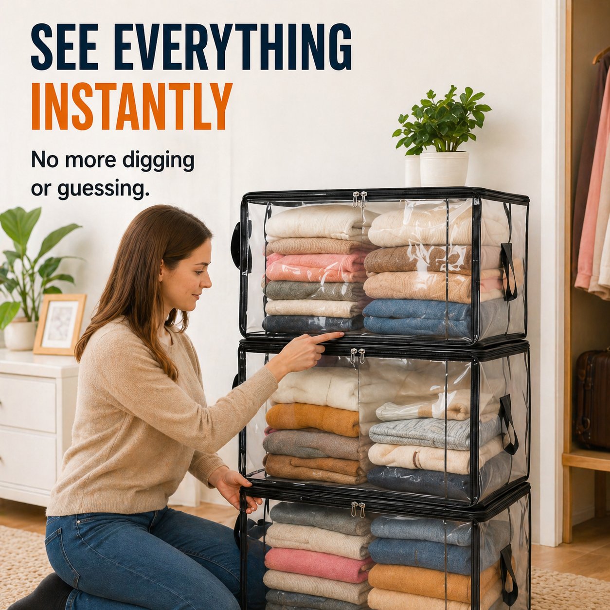 ClearNest™ – Heavy-Duty Clear Stackable Storage Bag for Clothes & Moving + 50% OFF