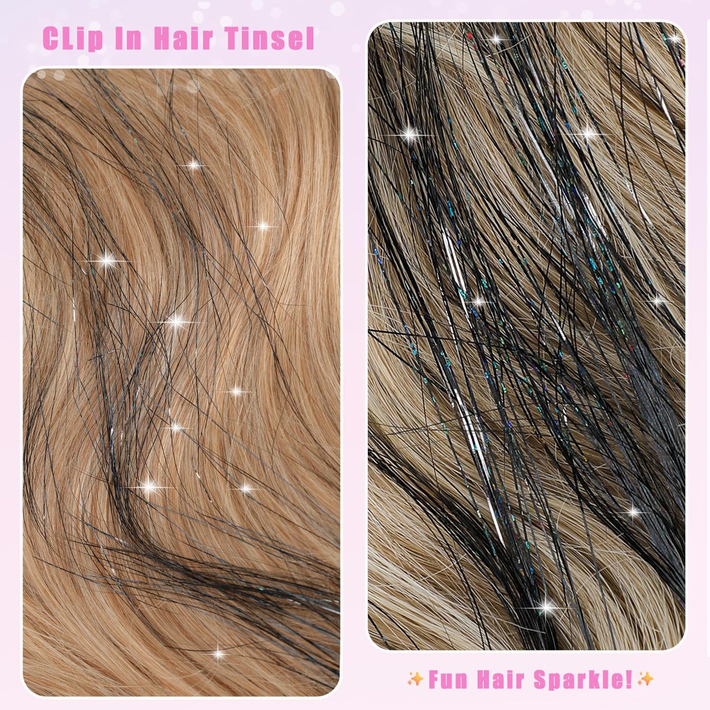 The AuraTinsel Clip-In Highlights - Instant Sparkling, No Chemical Dye, and Reusable + 50% OFF