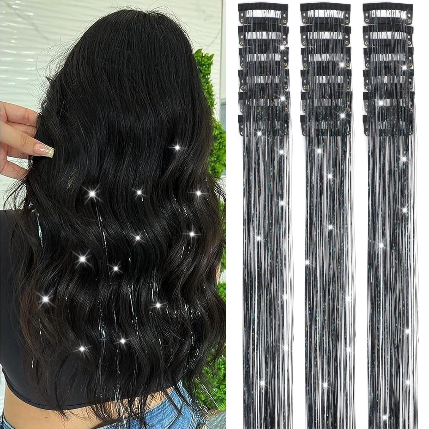 The AuraTinsel Clip-In Highlights - Instant Sparkling, No Chemical Dye, and Reusable + 50% OFF