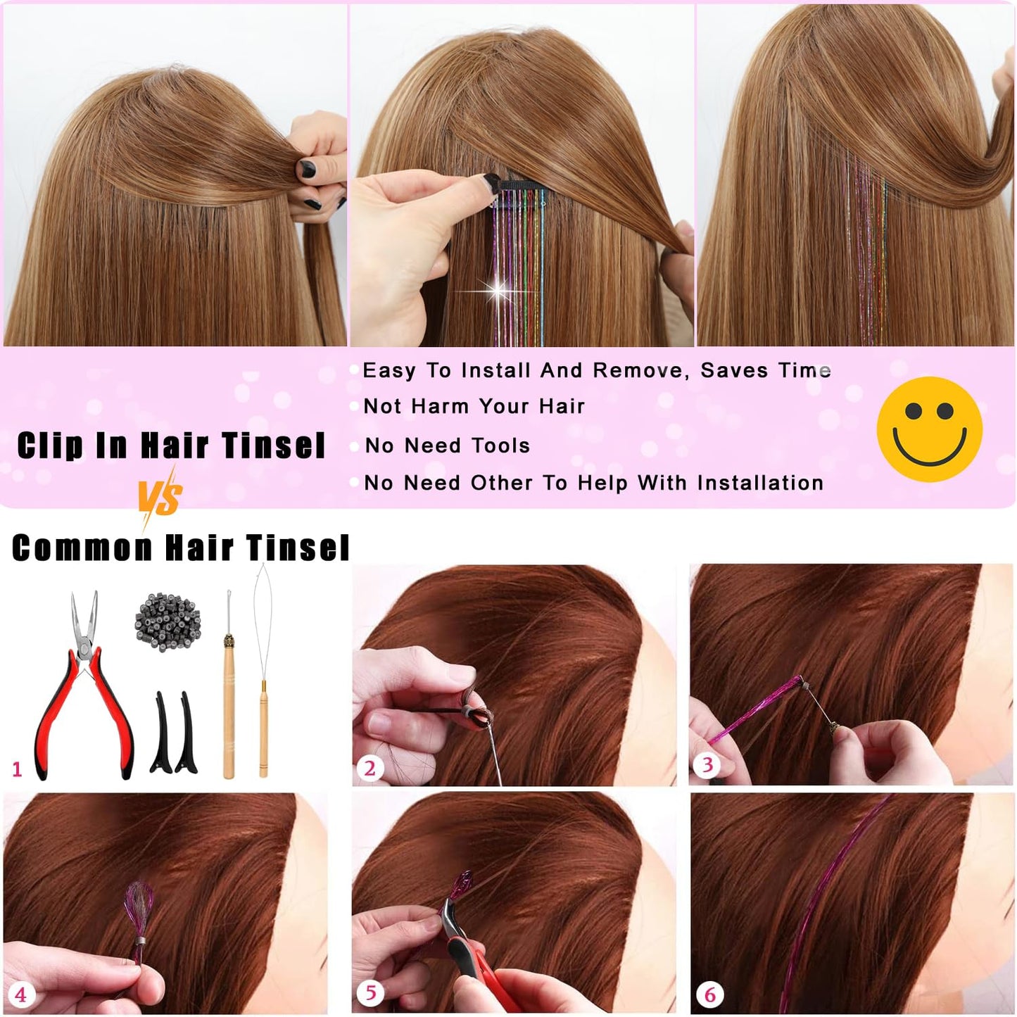 The AuraTinsel Clip-In Highlights - Instant Sparkling, No Chemical Dye, and Reusable + 50% OFF