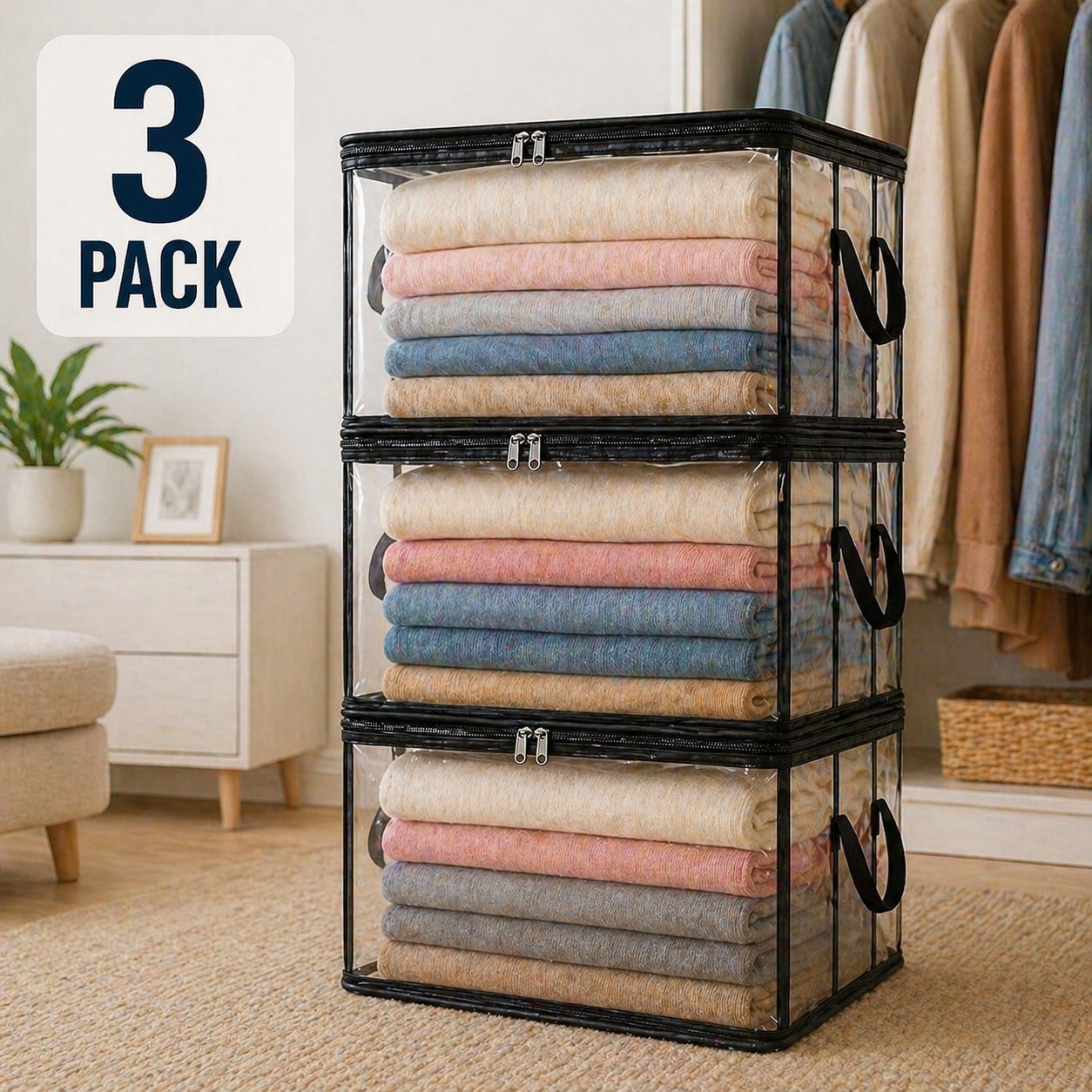 ClearNest™ – Heavy-Duty Clear Stackable Storage Bag for Clothes & Moving + 50% OFF