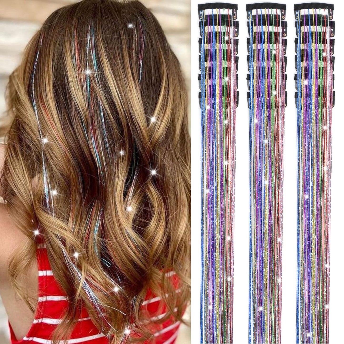 The AuraTinsel Clip-In Highlights - Instant Sparkling, No Chemical Dye, and Reusable + 50% OFF