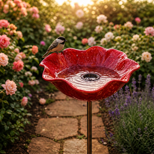 Wrenvale – Handmade Metal Flower Garden Stake with Built-In Bird Bath & Pollinator Bowl + 50% OFF