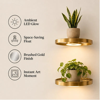 Glowsill – Floating Plant Shelf with Warm LED Uplight, Cordless & Rechargeable + 50% OFF