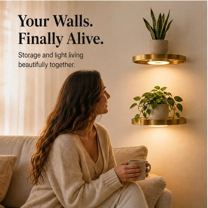 Glowsill – Floating Plant Shelf with Warm LED Uplight, Cordless & Rechargeable + 50% OFF