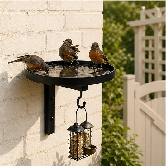 Perchwell – Dual-Function Wall-Mounted Iron Bird Bath with Hanging Hook + 50% OFF