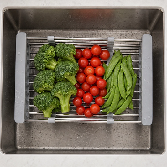 Rinsebrook – Extendable Stainless Steel Over-Sink Dish Drying Rack + 50% OFF