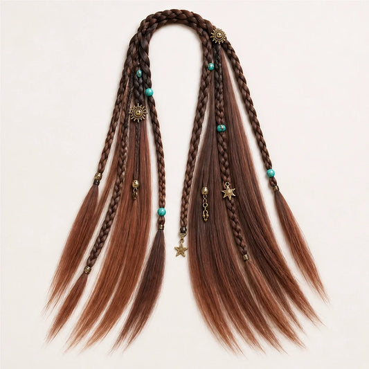 Solmane – Boho Pre-Braided Clip-In Hair Extensions with Beads, 20" (2 Pcs) +50% OFF