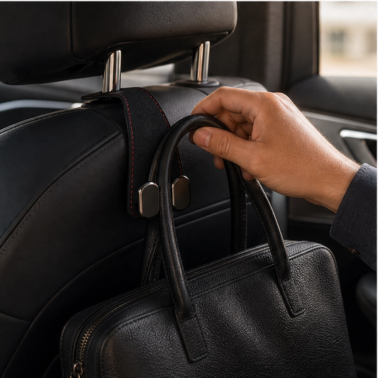 Stowridge – Leather Double-Hook Car Headrest Hangers, 30 lb Hold + 50% OFF