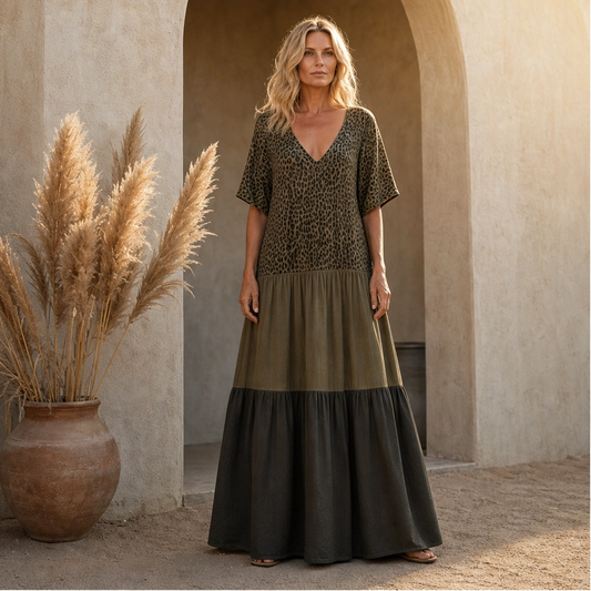 Savanna – V-Neck Tiered Bohemian Maxi Dress + 50% OFF