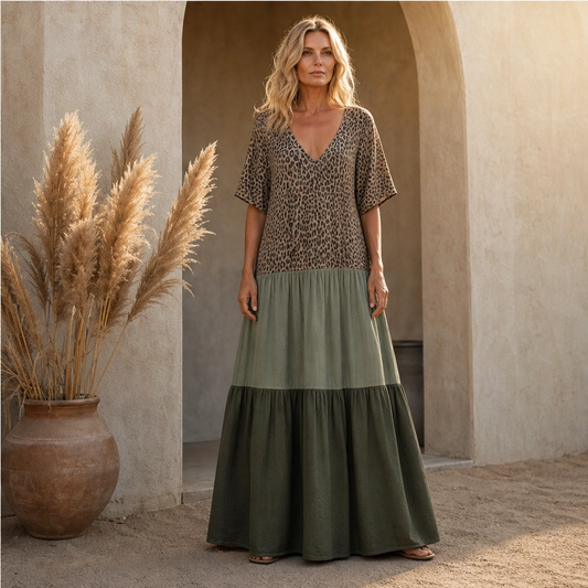 Savanna – V-Neck Tiered Bohemian Maxi Dress + 50% OFF