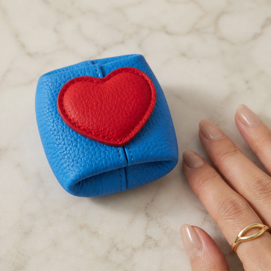 Pebble & Heart – Top-Grain Leather Squeeze-Top Mini Coin Pouch with Heart Detail + 1+1 FREE
