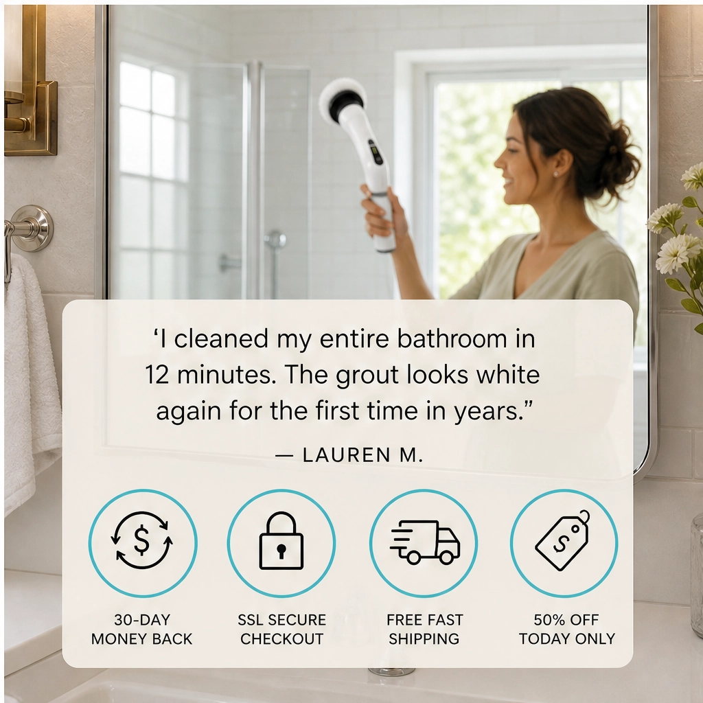 Gleam – Cordless Electric Spin Scrubber with 7 Brush Heads & Telescopic Handle + 50% OFF