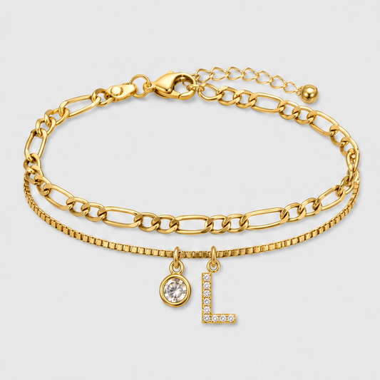 Solène™ – Layered Gold-Tone Anklet with Initial Charm & Rhinestones + 1+1 FREE
